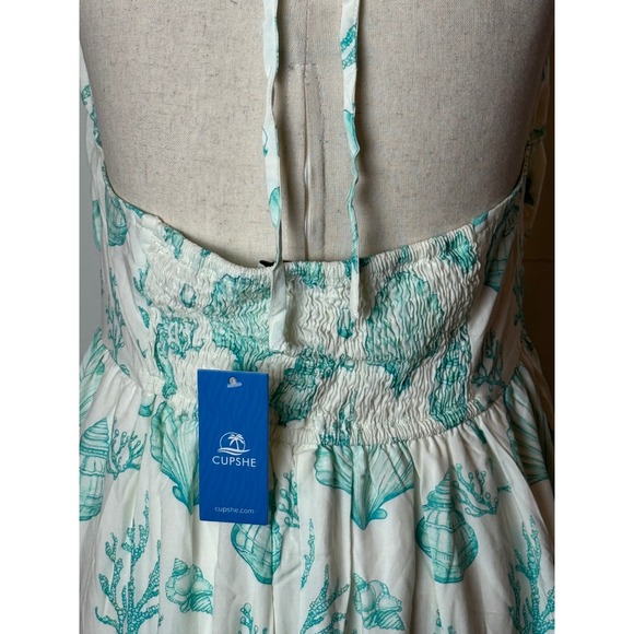 Cupshe Dress Women Medium White Blue Starfish Beach Seashell Midi NWT Boho - Picture 8 of 13